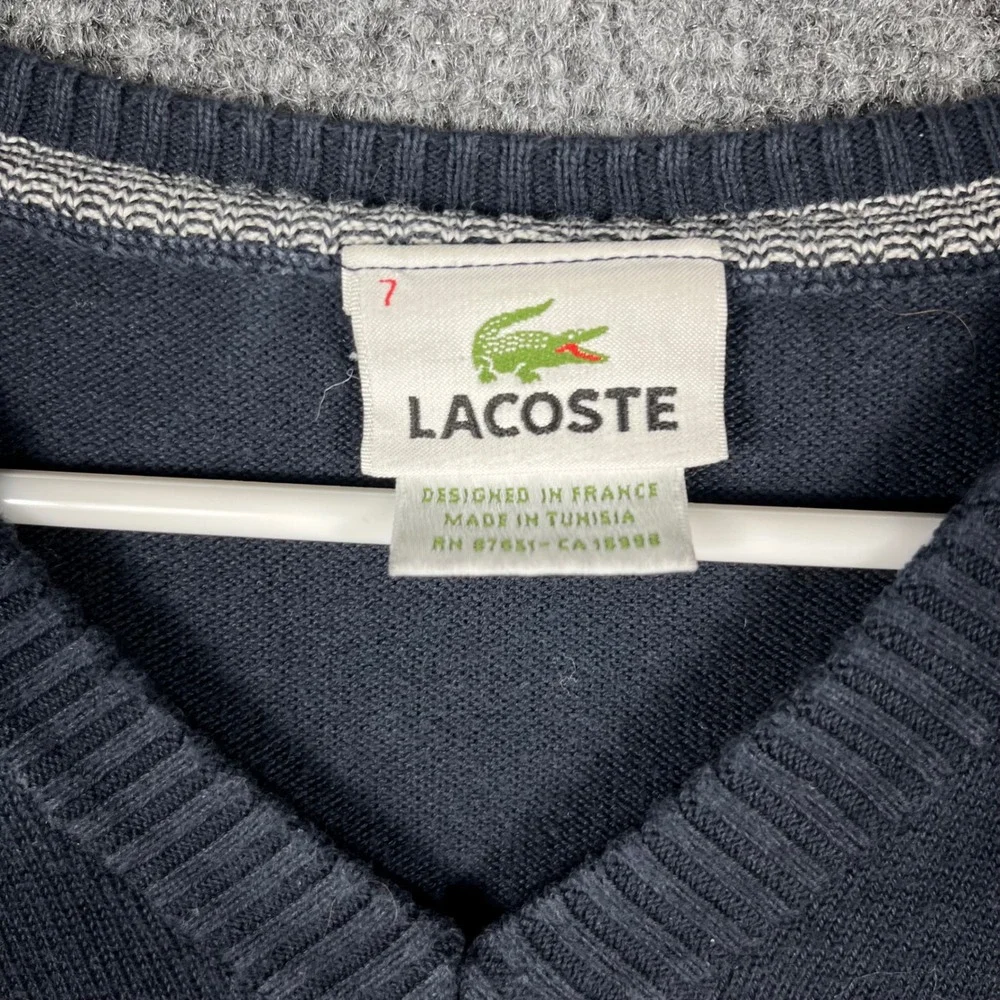 Lacoste V-Neck Sweater Mens 7 XXL Navy‎ Blue 100% Cotton F5178 Pullover Logo